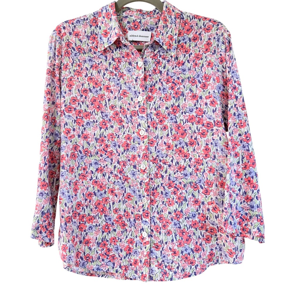 Alfred Dunner Women's Floral Button Down Shirt Multi Color Long Sleeve Size‎ L